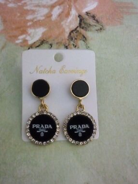 Gold-Tone Black Drop Earrings with Crystal Halo